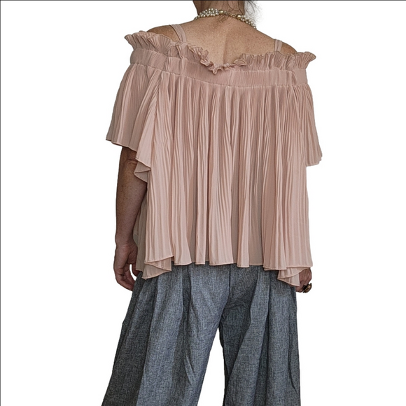 Blouse Pleated Ruffles off shoulder adjustable straps Pink Size S-M ENDLESS ROSE - Picture 3 of 15